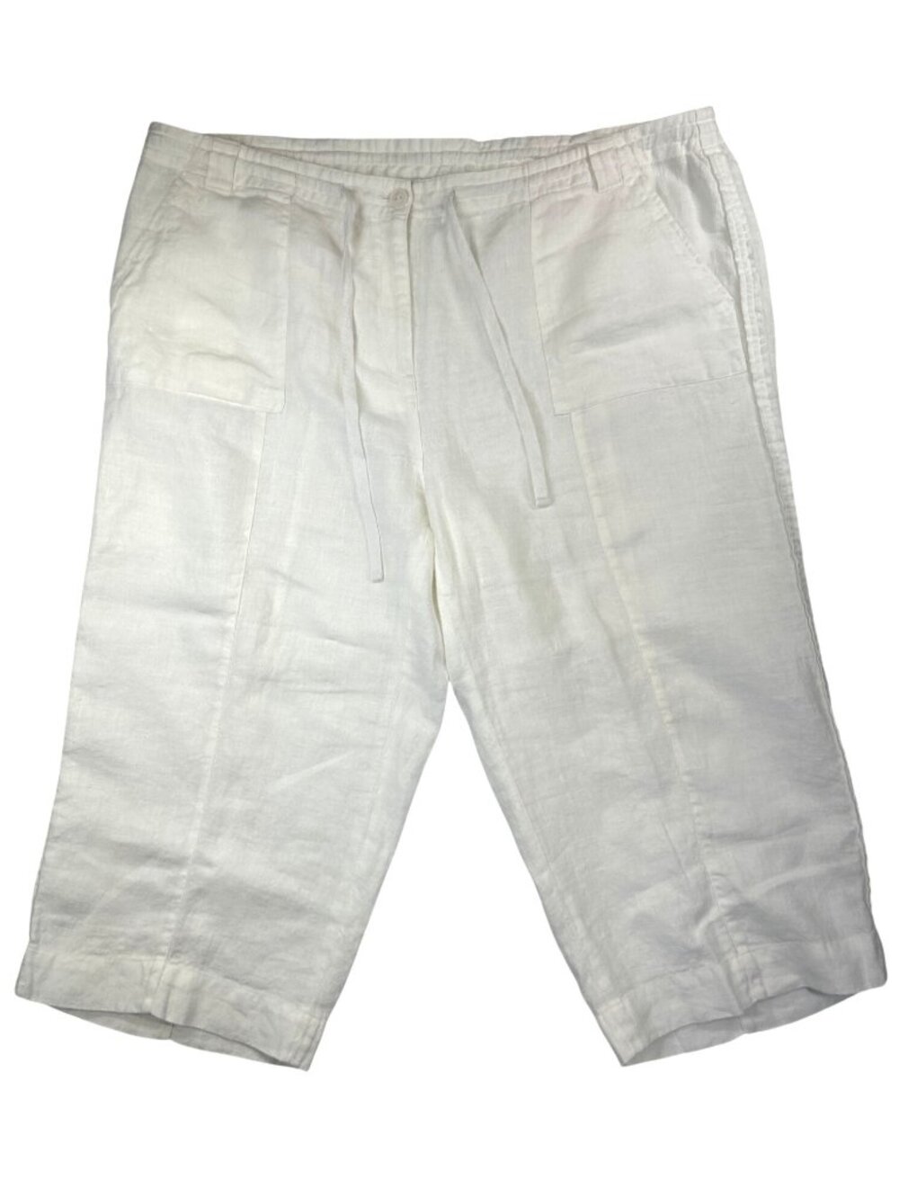 Talbots Irish Linen Cropped Pants Women's 18W White Drawstring Waist Resortwear - Picture 2 of 16